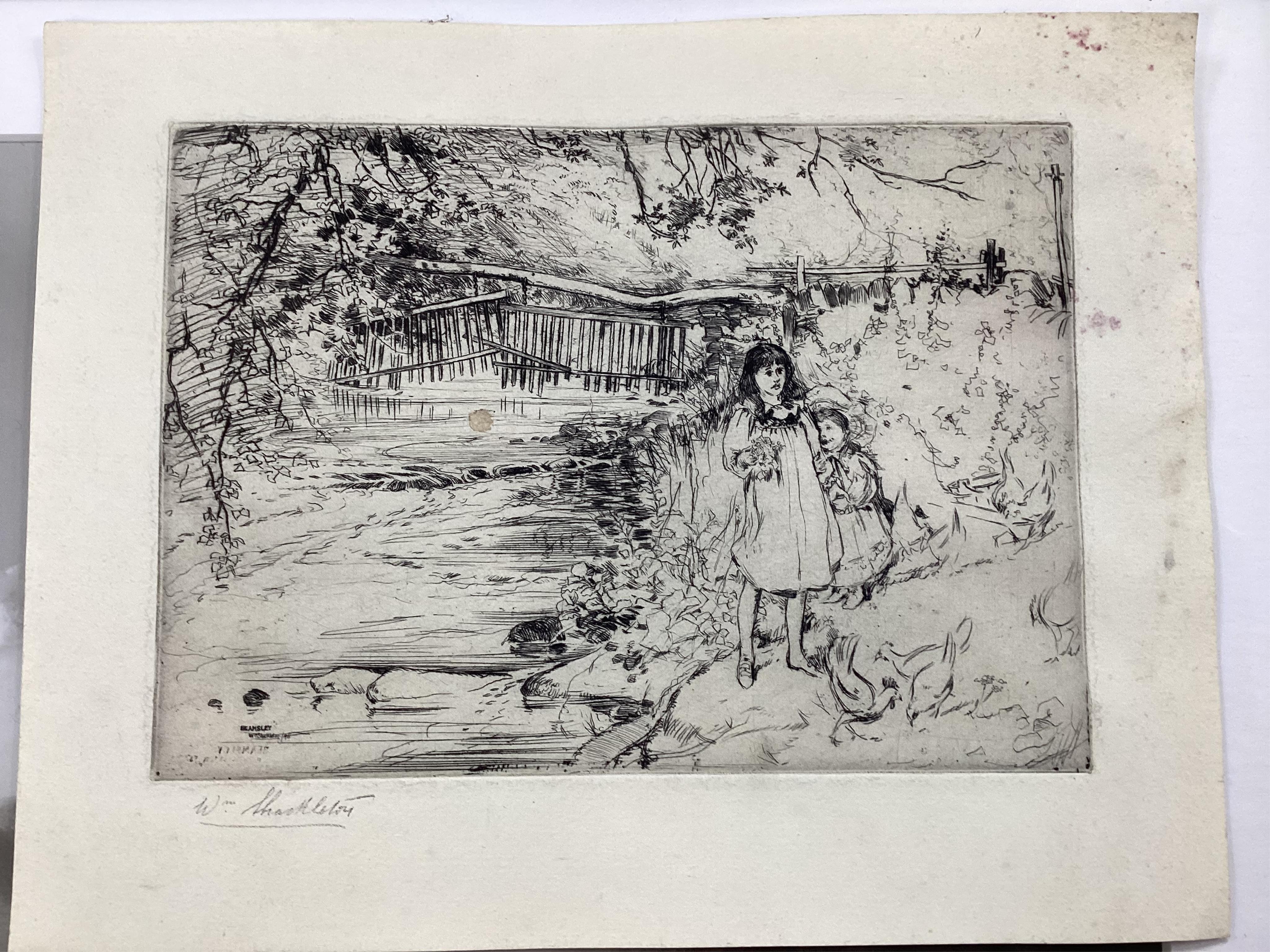 William Shackleton (1872–1933), collection of black and white photographic prints, archive photos and two etchings (Beamsley) including 'Portrait of my wife', some signed and inscribed in pencil, largest 40 x 34cm. Condi